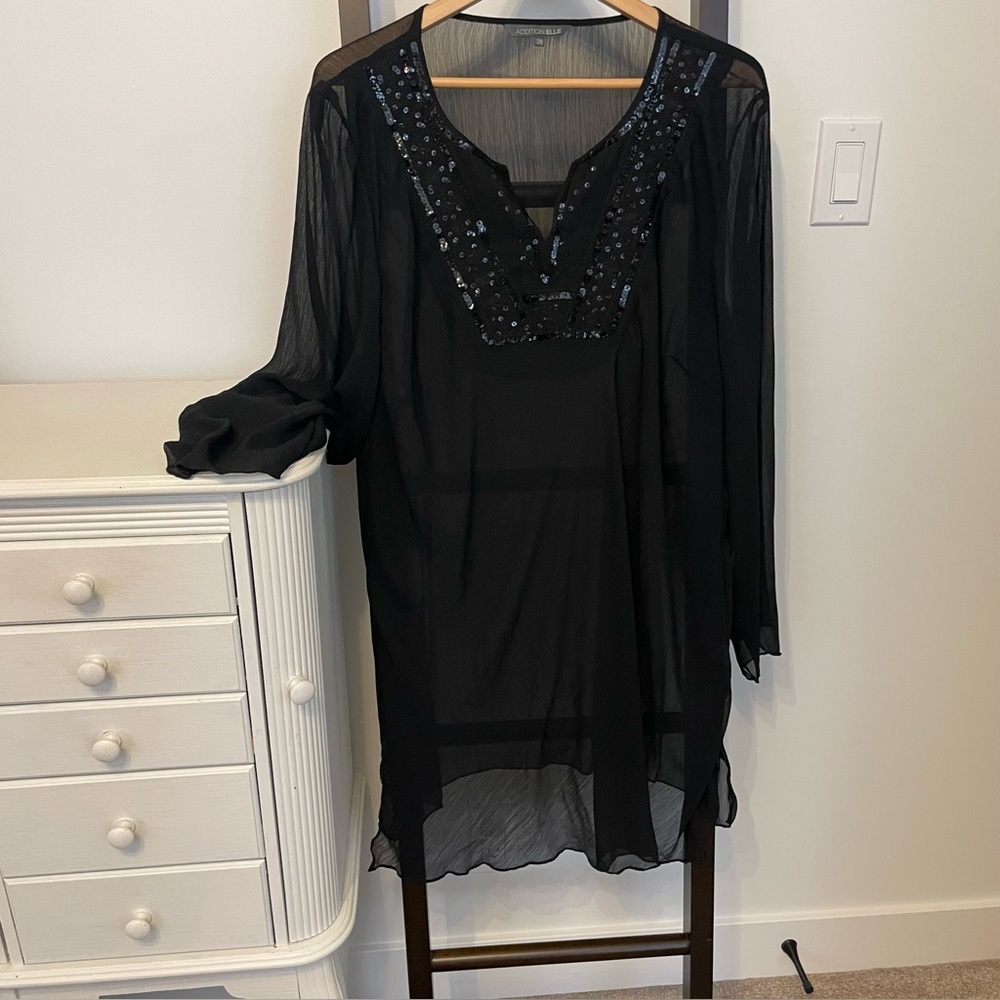 Addition Elle Black Sequin Embellished Blouse. Size 20. Sheer. Almost new!